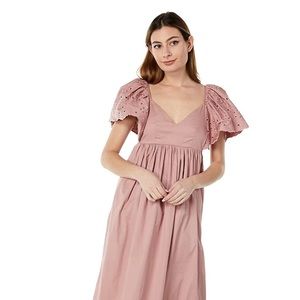 NWOT En Saison Maxi Dress Boho Puff Flutter Sleeve Dusky Pink Bridesmaid Dress